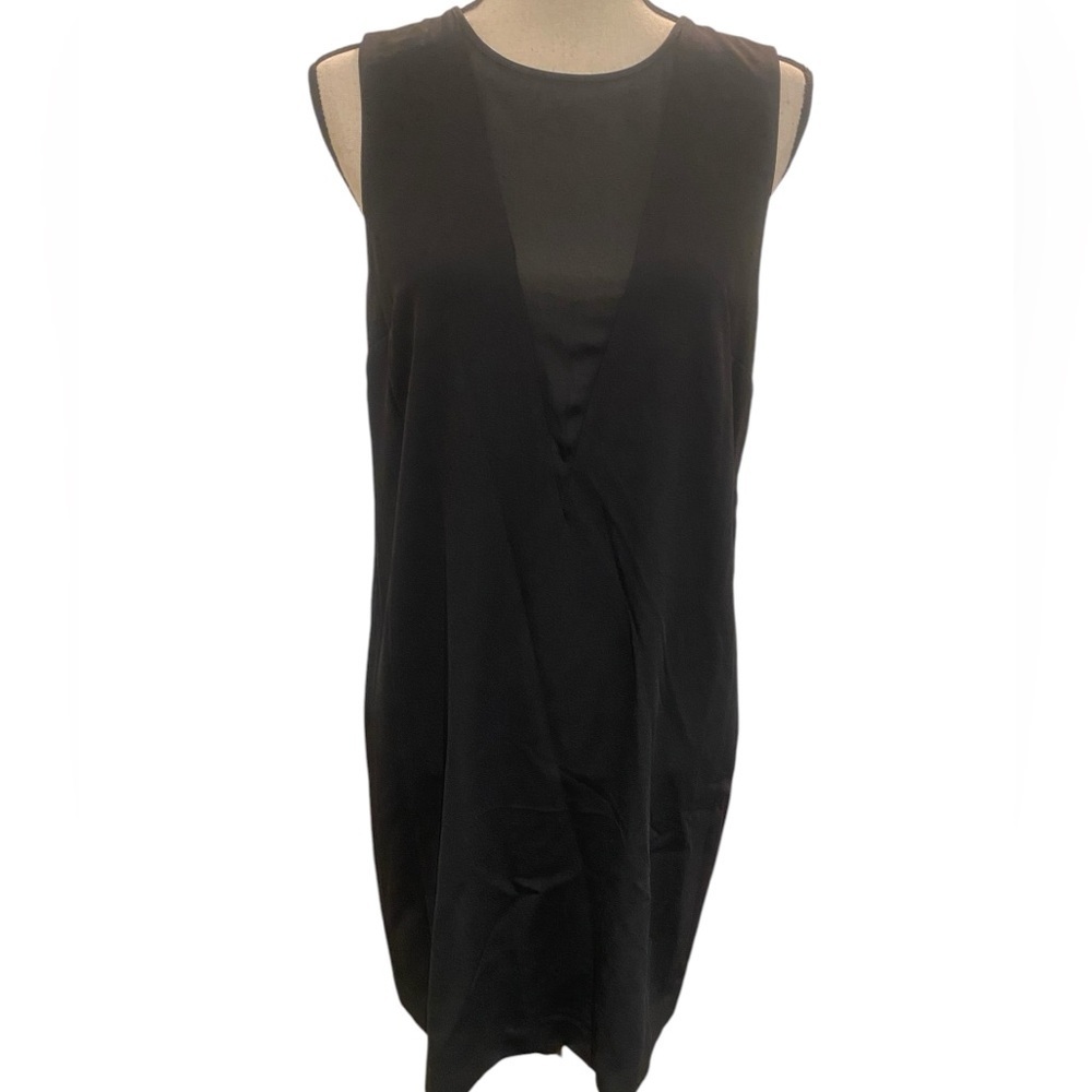 Michael Kors Women’s Black Sleeveless Shift Mini Dress Sheer Deep V New Size M